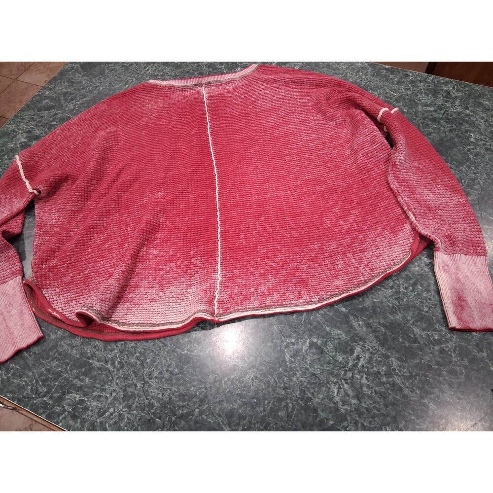 Sundance Gentry waffle knit Henley top long sleeved red distressed oversized LRG - Picture 10 of 12